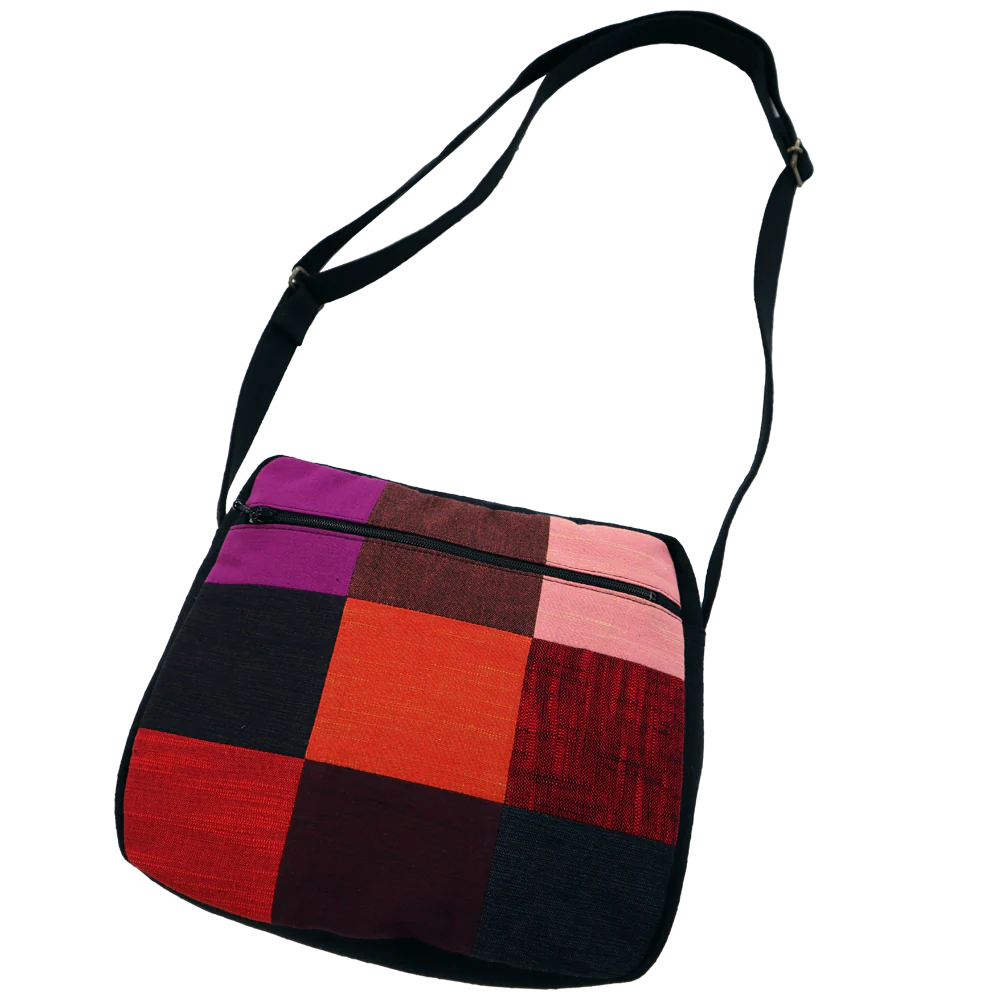 儀右ヱ門 久留米絣 ショルダー ナインクルール  赤オレンジ系